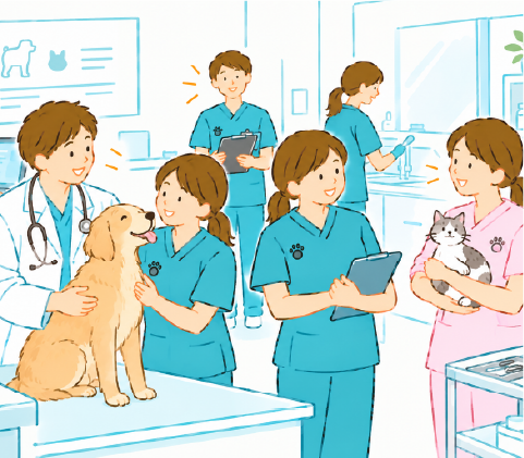 動物病院で働くスタッフのイラスト