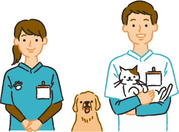 スタッフと動物たちのイラスト